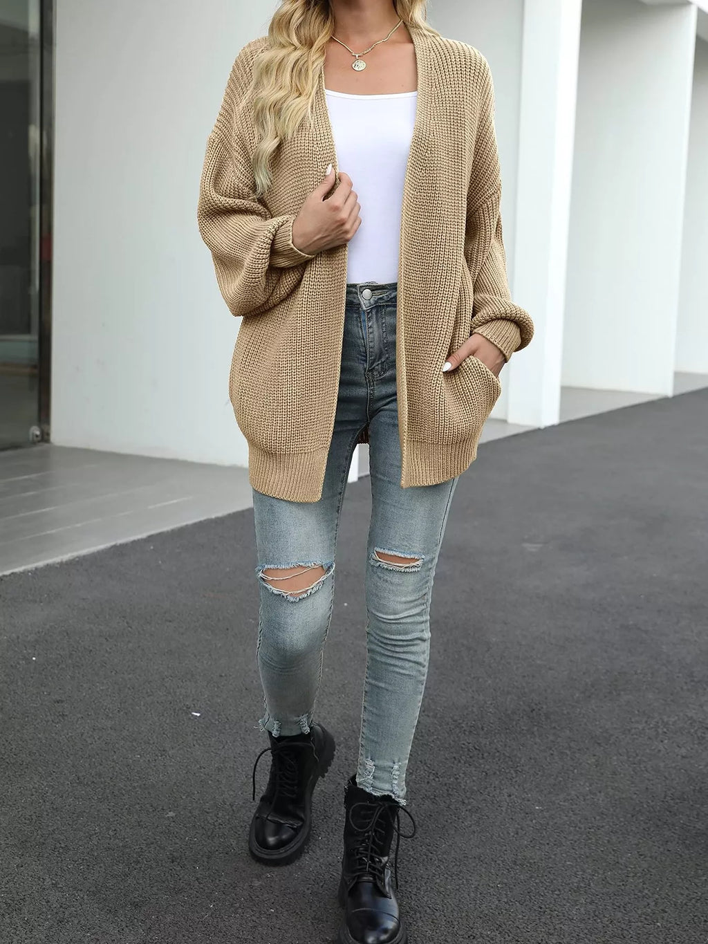 Plus Size Chunky Knit Open Front Cardigan