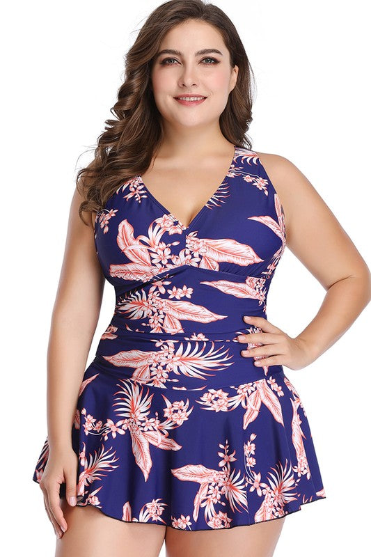 Plus Size Ruffle V-Neck One-Piece Swimsuit