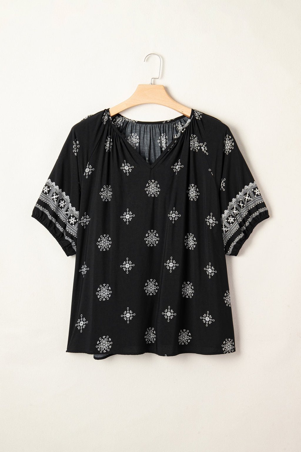 Plus Size Boho Floral Notch V-Neck Top