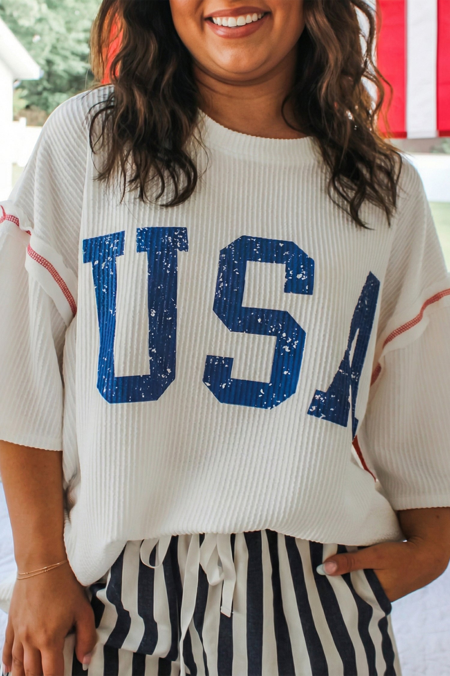 White Vintage USA Twisted Rib Plus Size Tee