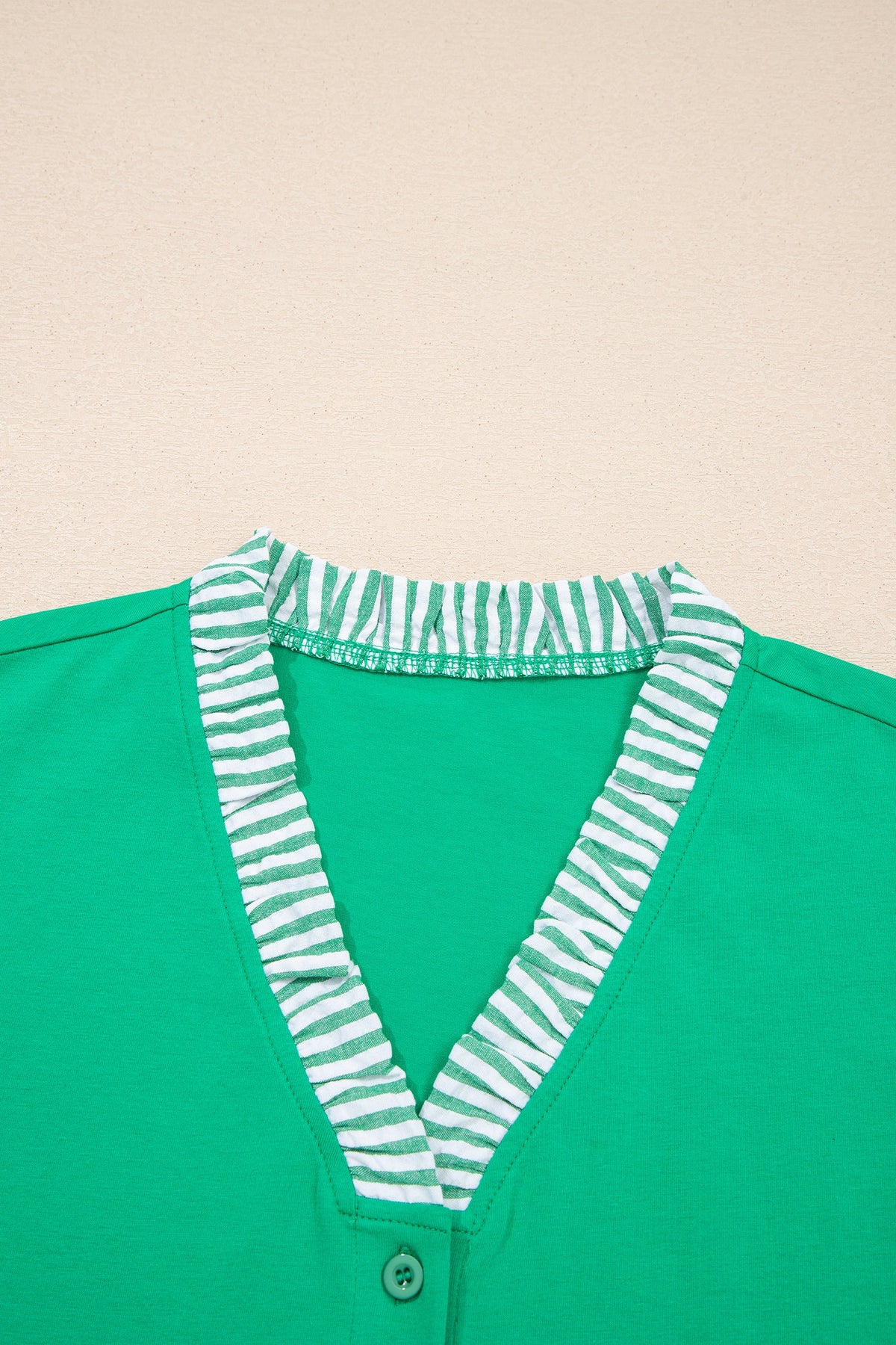 Plus Size Stripe Trim Ruffle Sleeve V-Neck Blouse