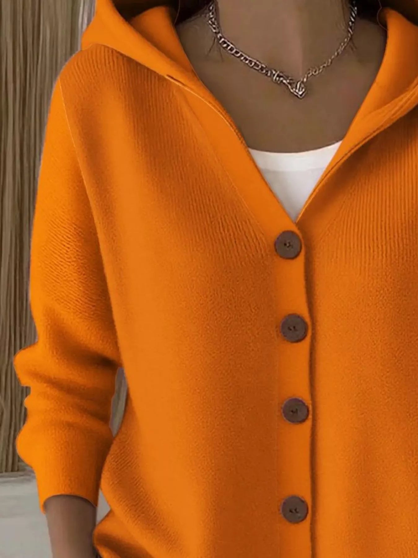 Plus Size Hooded Button-Down Knit Cardigan
