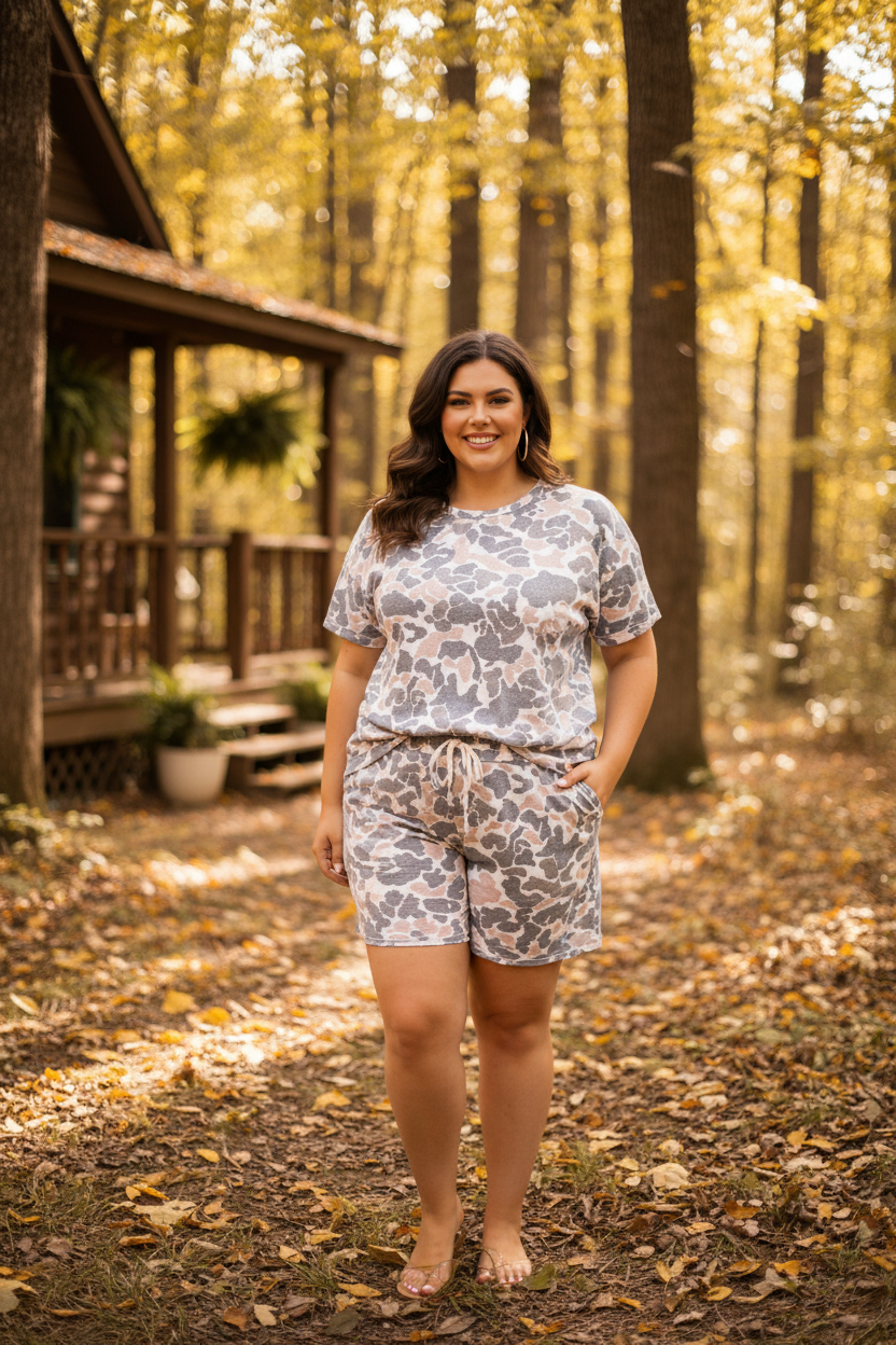 Plus Size Camo Tee & Shorts Set lifestyle photo