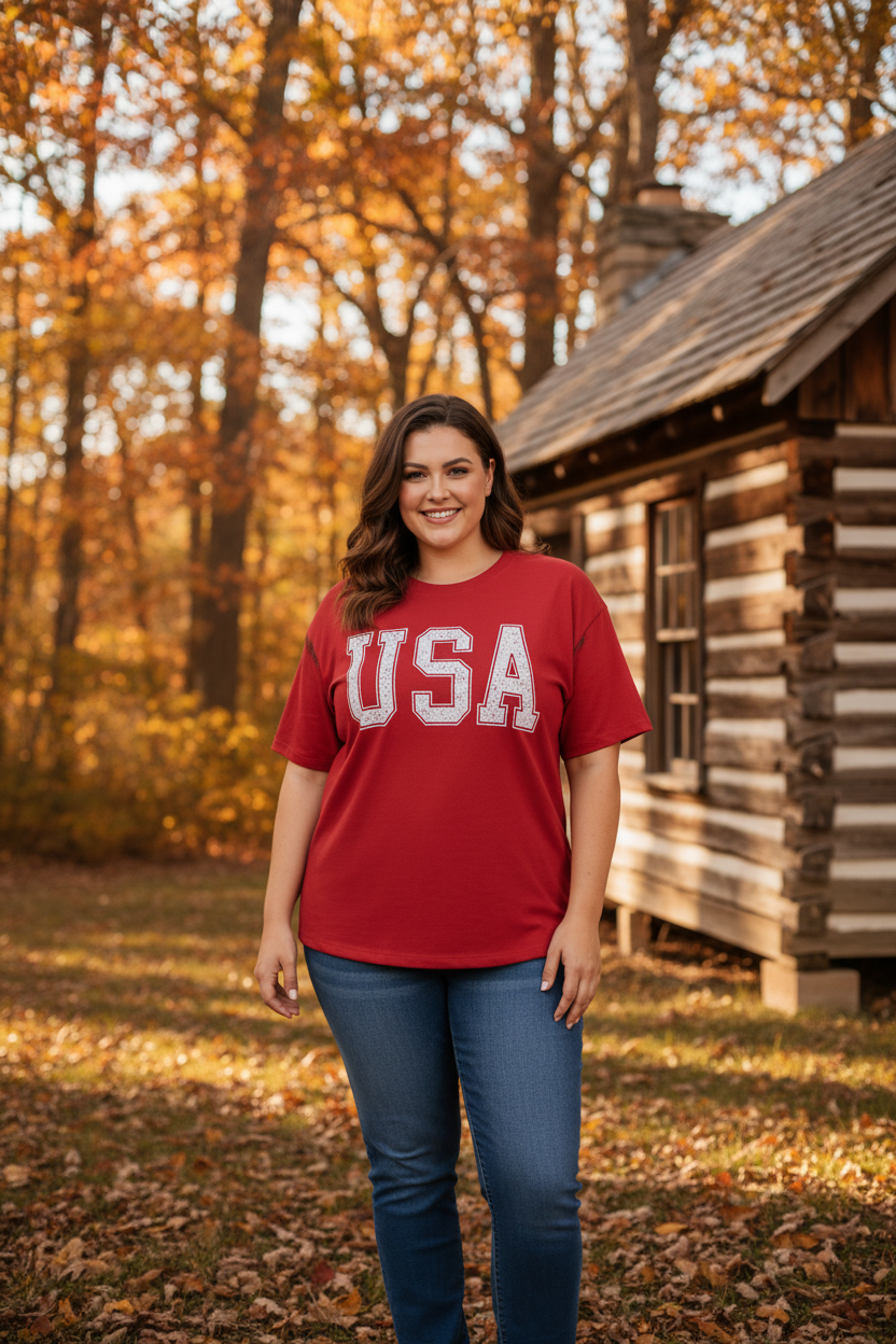 Plus Size USA Corded Knit Graphic T-Shirt lifestyle photo