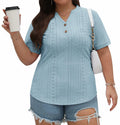 Plus Size V-Neck Perforated Tunic Top