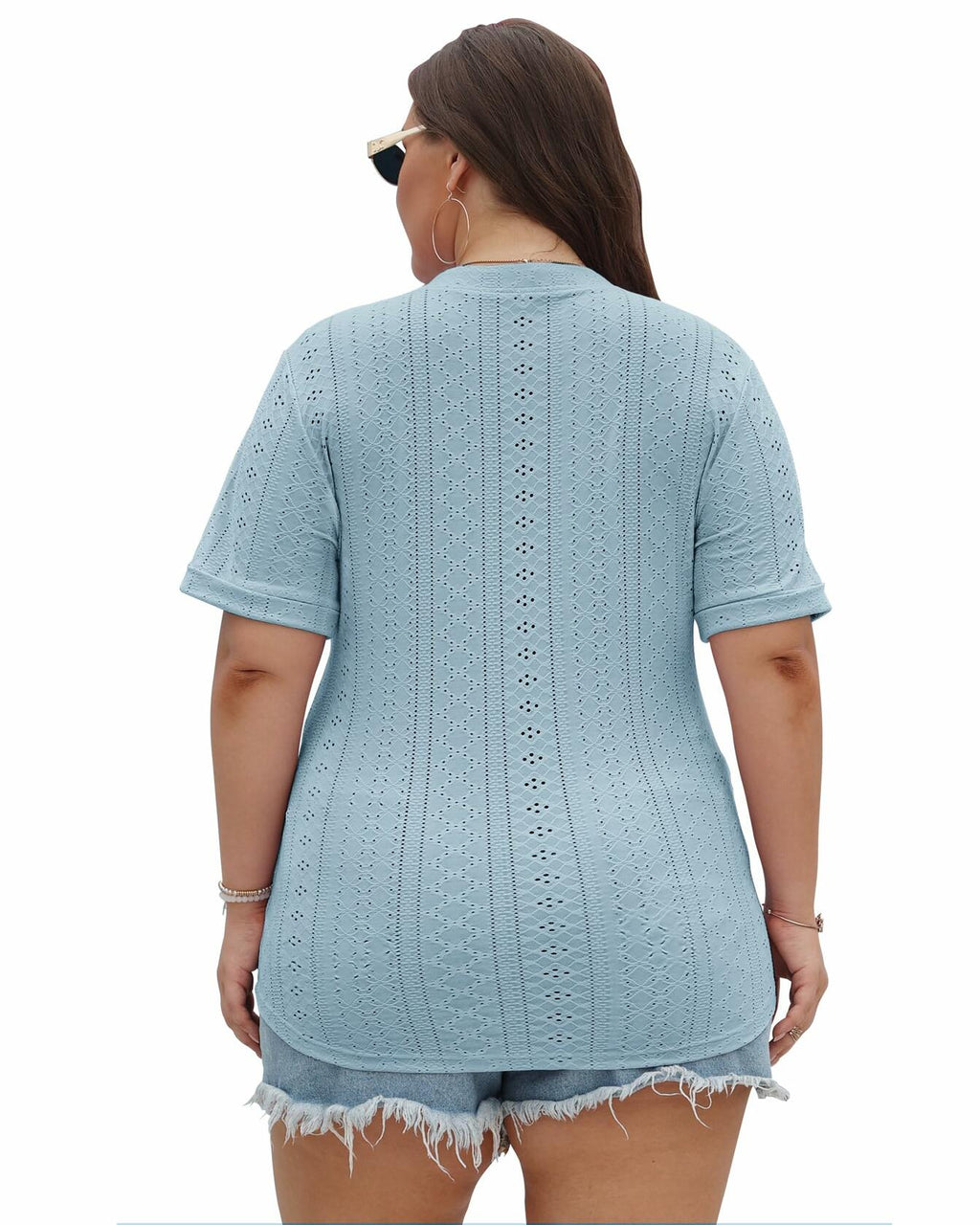 Plus Size V-Neck Perforated Tunic Top