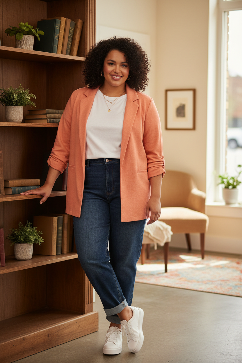 Plus Size Women's Solid Color Blazer Jacket