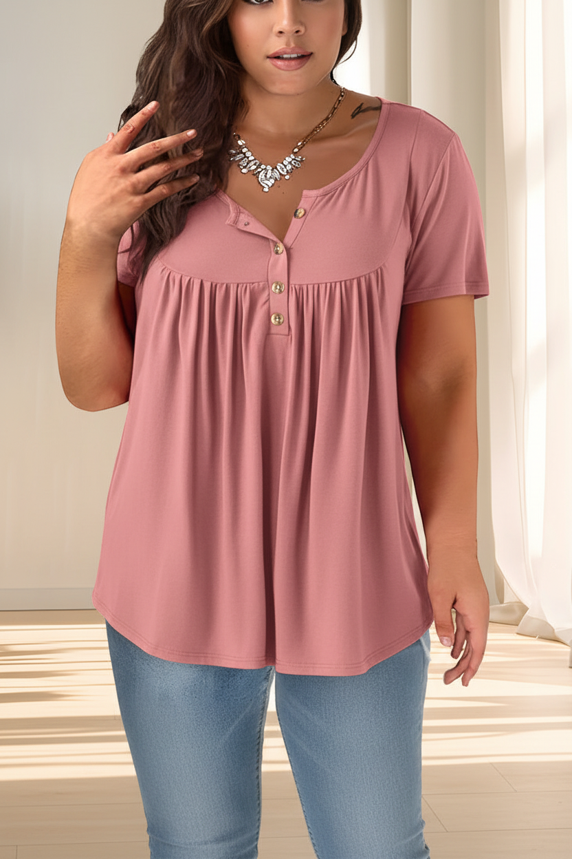 Plus Size Button-Up Loose Fit Tee